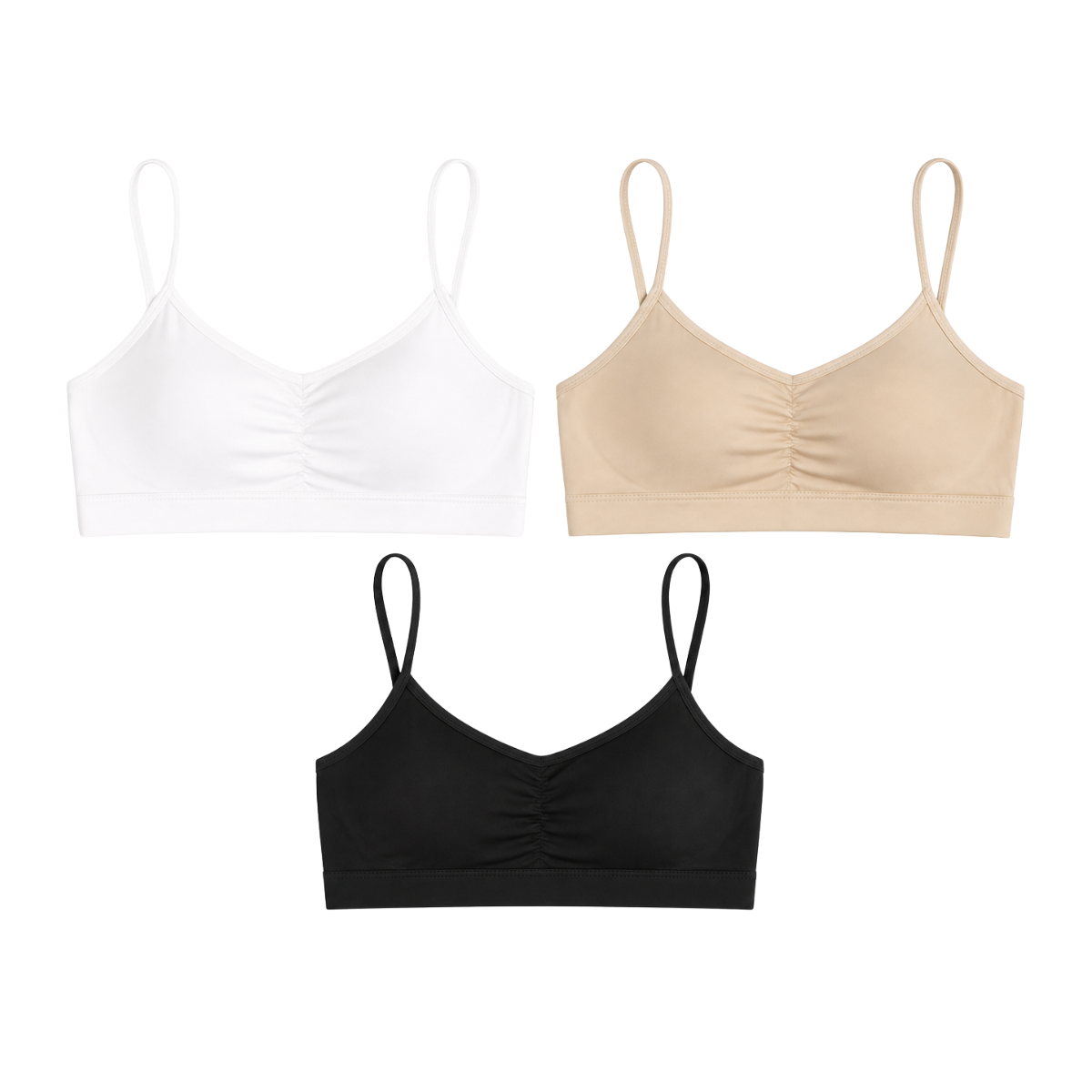 119 Girls Cotton Top Bra with Thin Straps & Removable Cups – Daily Wear & Dance/Gymnastics | Sizes 9–14 | Beige, White, Black | Biyo Kids Turkey
