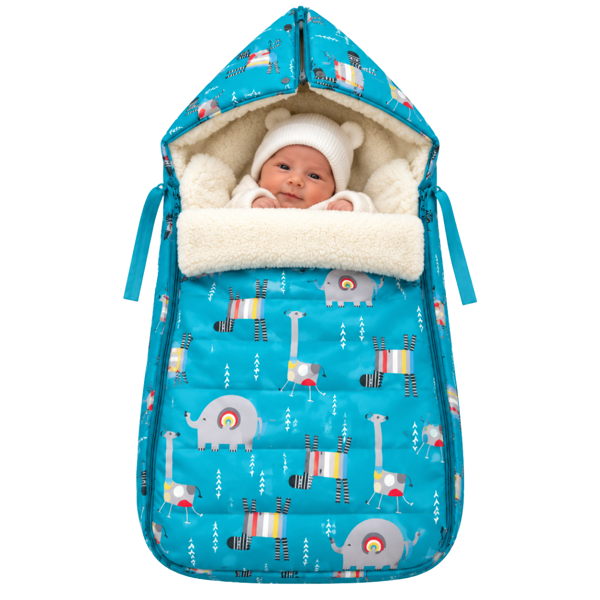 803 Warm Winter 2-Piece Set for Baby Boys | Safari Design Stroller Set: Sleeping Bag + Jumpsuit | Elephants, Zebras & Giraffes Print | Faux Fur & Fleece Lining | From +5°C to −30°C (41°F to −22°F)