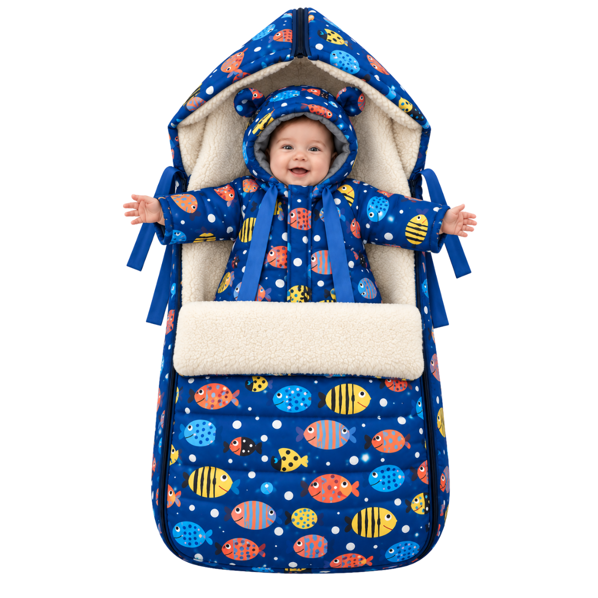 805 Unisex Warm Winter 2-Piece Set for Babies | Fish Print Design | Stroller Set: Sleeping Bag + Jumpsuit | From +5°C to −30°C (41°F to −22°F)