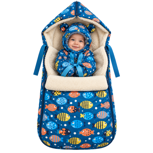 805 Unisex Baby Winter Snowsuit & Stroller Bunting Bag Set | Fish Print | 2-Piece | +5°C to −30°C (41°F to −22°F)