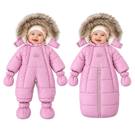 242 Girls Baby 2-in-1 Convertible Winter Snowsuit & Bunting Bag with Natural Fur, Mittens & Booties | Double Zipper | Sizes 62–86 cm (0–18 Months) | Up to –25 °C / –13 °F Without Layering, –35 °C / –31 °F With Layering