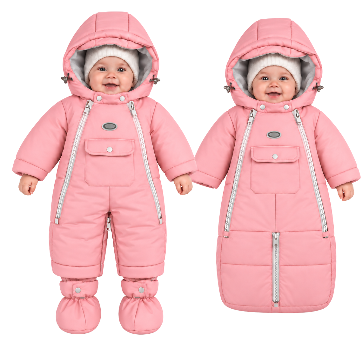 602 Unisex Baby 2-in-1 Convertible Winter Snowsuit & Bunting Bag with Removable Fleece Liner & Booties | Double Zipper | Sizes 62, 68, 74 cm (0–9 Months) | Up to –25 °C / –13 °F Without Layering, –35 °C / –31 °F With Layering