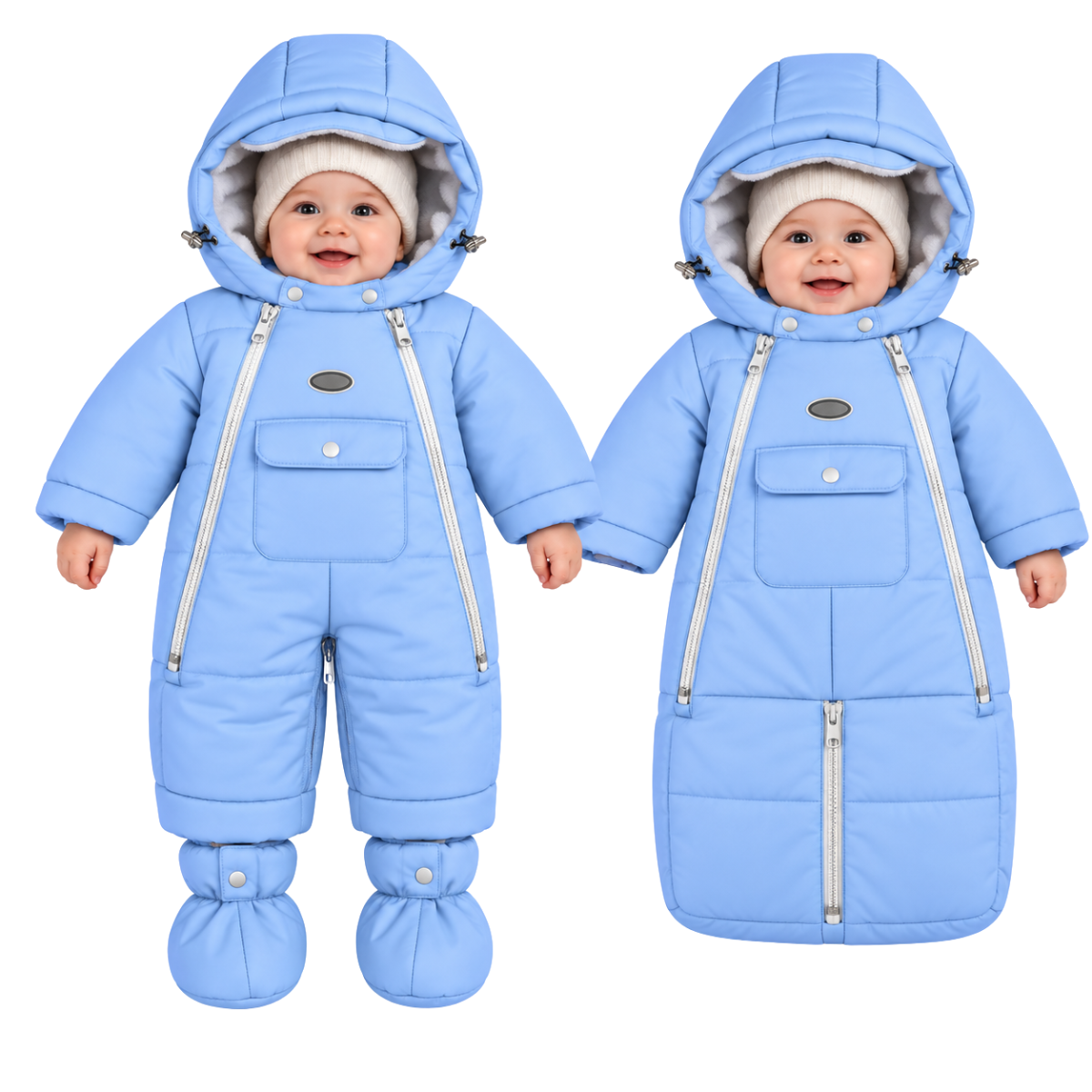 602 Unisex Baby 2-in-1 Convertible Winter Snowsuit & Bunting Bag with Removable Fleece Liner & Booties | Double Zipper | Sizes 62, 68, 74 cm (0–9 Months) | Up to –25 °C / –13 °F Without Layering, –35 °C / –31 °F With Layering