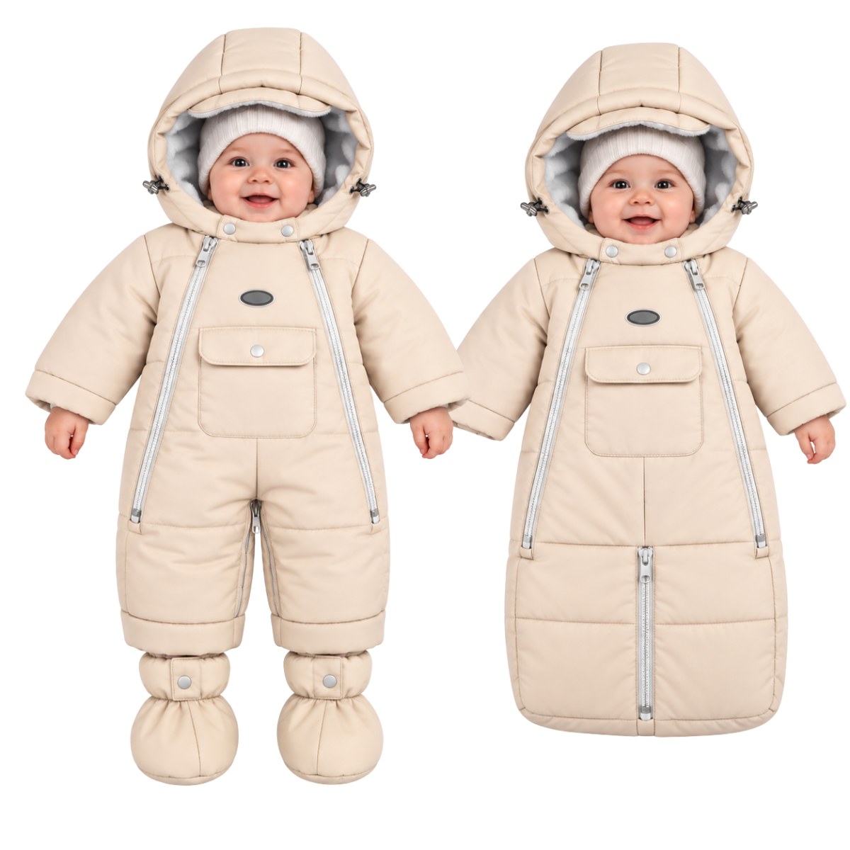 602 Unisex Baby 2-in-1 Convertible Winter Snowsuit & Bunting Bag with Removable Fleece Liner & Booties | Double Zipper | Sizes 62, 68, 74 cm (0–9 Months) | Up to –25 °C / –13 °F Without Layering, –35 °C / –31 °F With Layering