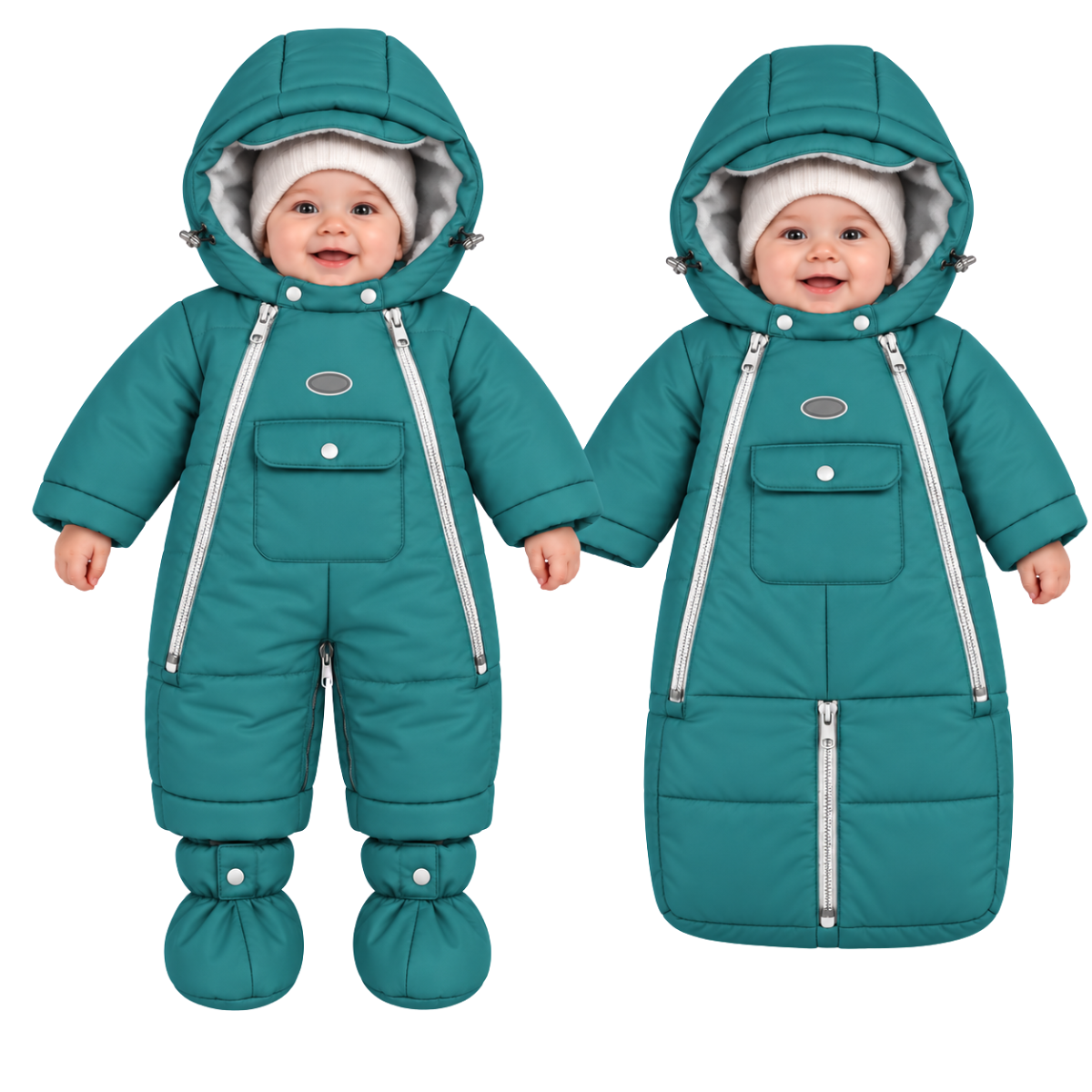 602 Unisex Baby 2-in-1 Convertible Winter Snowsuit & Bunting Bag with Removable Fleece Liner & Booties | Double Zipper | Sizes 62, 68, 74 cm (0–9 Months) | Up to –25 °C / –13 °F Without Layering, –35 °C / –31 °F With Layering