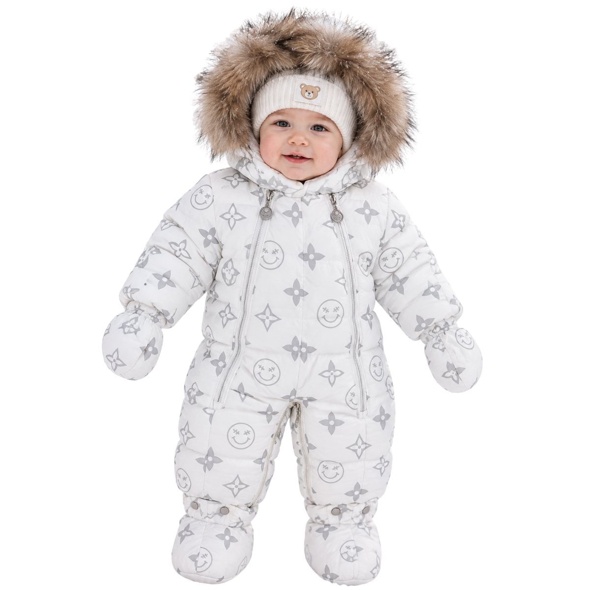 1047 Unisex Baby Winter Snowsuit | Natural Fur Hood | Mittens & Booties Set | Double Zipper | Sizes 68–86 cm (6–18 Months) | –25 °C / –13 °F Without Layering, –35 °C / –31 °F With Layering