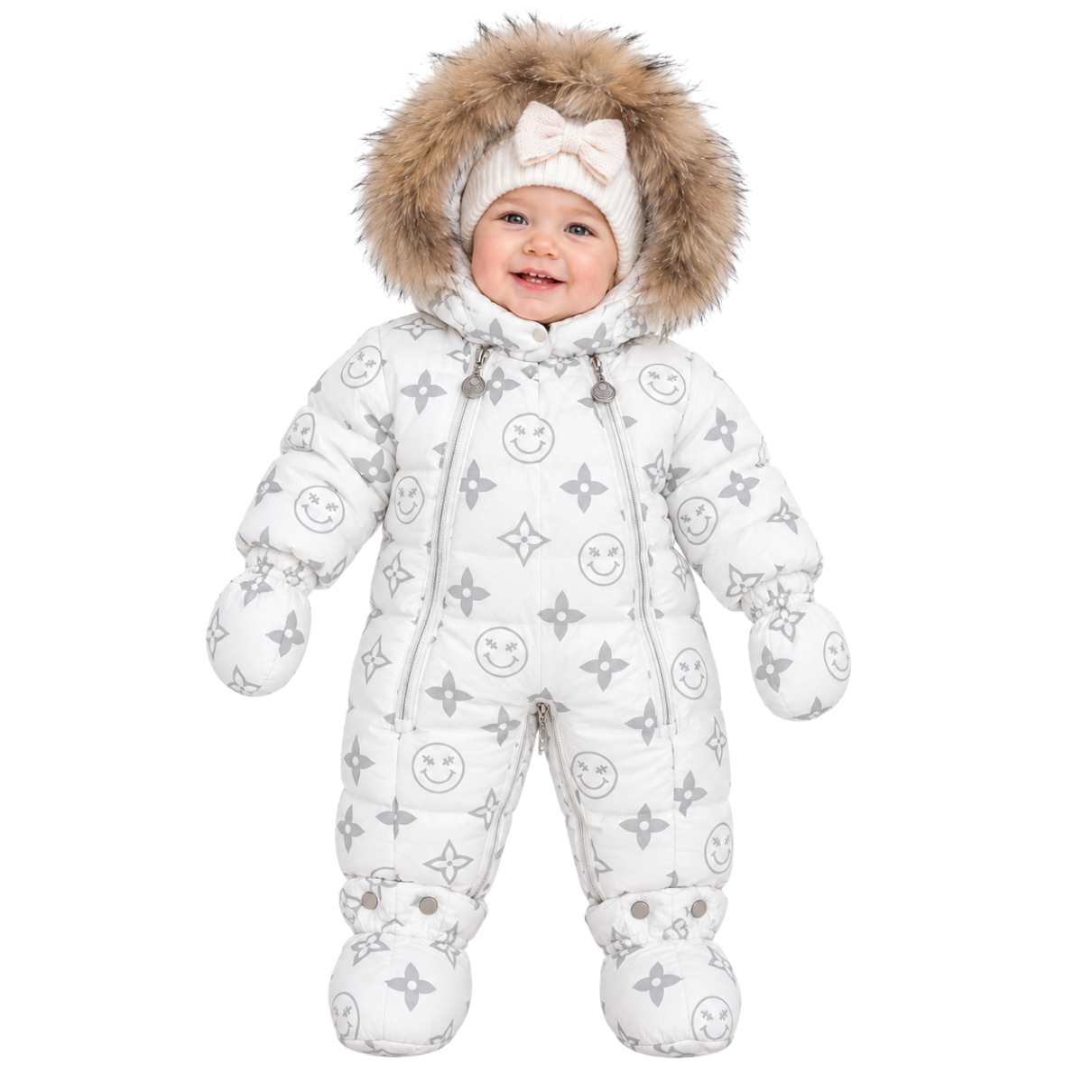 1047 Unisex Baby Winter Snowsuit | Natural Fur Hood | Mittens & Booties Set | Double Zipper | Sizes 68–86 cm (6–18 Months) | –25 °C / –13 °F Without Layering, –35 °C / –31 °F With Layering