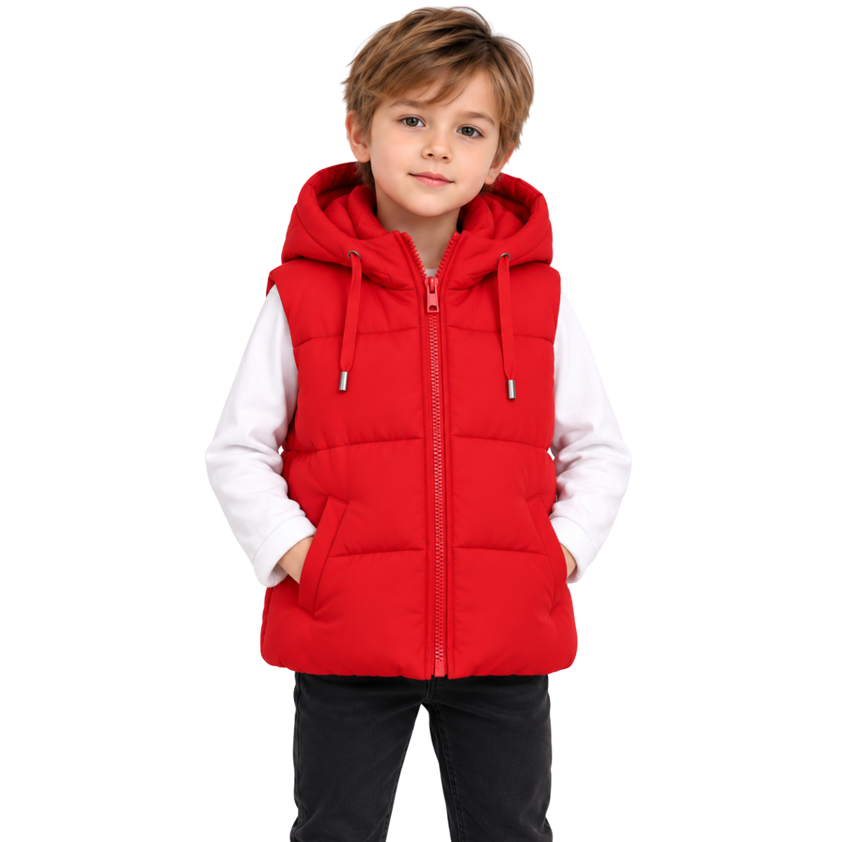 8801 Unisex Kids Hooded Puffer Vest – Lightweight Warm Quilted Sleeveless Jacket for Boys & Girls | Ages 3–4, 9-10 | Sizes 100, 140
