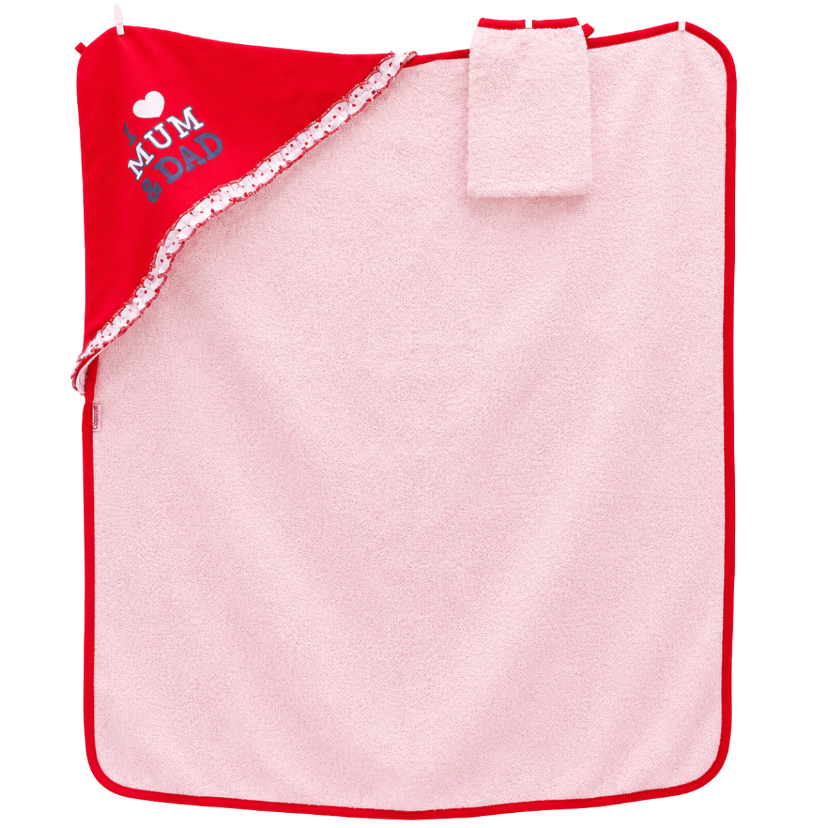 7683 Baby & Toddler Girls' Towel with Corner Hood & Bathing Mitt - "Mom/Dad" Design | 100% Cotton