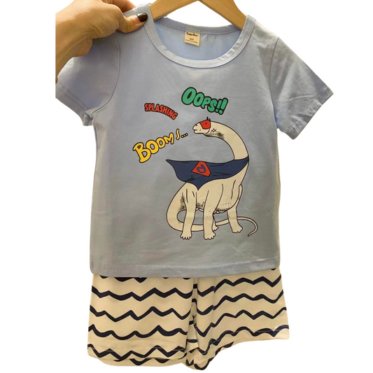Boys' Summer Cotton Pajama Set – Short Sleeve Top & Shorts Sleepwear | Sizes 90–130 cm