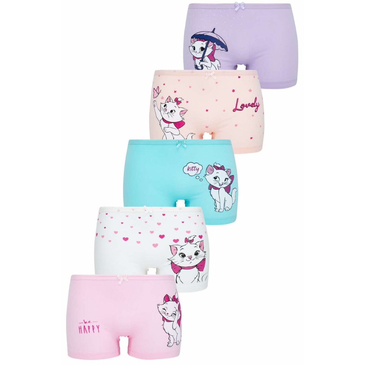 3498 Girls' Cotton Short Briefs – Soft, Stretchy & Comfortable with Kitty Print | 95% Cotton, 5% Elastane | 5-Pack (Random Pastel Colors) | Ages 1–14 | Made in Turkey by BIYO Kids