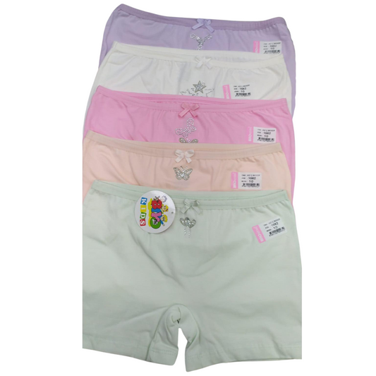1082 Girls' Cotton Short Briefs – Soft, Stretchy & Comfortable with Rhinestone Motifs | 95% Cotton, 5% Elastane | 5-Pack (Random Pastel Colors) | Ages 1–14 | Made in Turkey by BIYO Kids