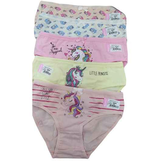 1948 Girls' Cotton Underwear – Soft, Stretchy & Colorful with Unicorn Print | Multicolor | 95% Cotton, 5% Elastane | 5-Pack | Ages 1–10