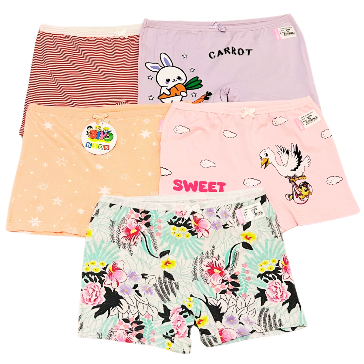 3549/3273 Girls' Cotton Short Briefs – Soft, Stretchy & Comfortable with Assorted Prints | 95% Cotton, 5% Elastane | 5-Pack | Ages 9–14 | Made in Turkey by BIYO Kids