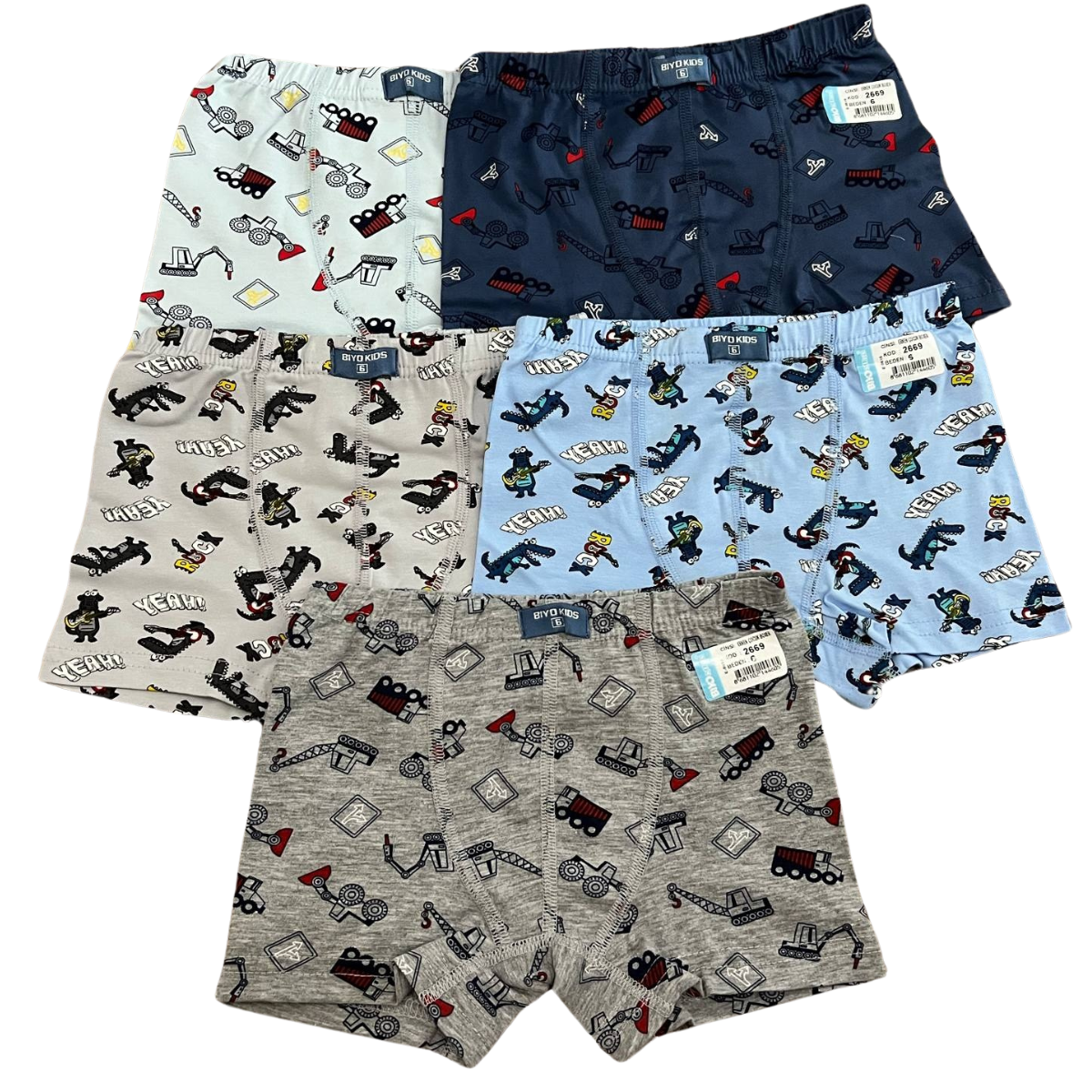 2669 Boys' Cotton Boxer Briefs – 5-Pack | Construction & Crocodile Prints | Soft & Stretchy Underwear | Ages 2–10 | Made in Turkey by BIYO Kids