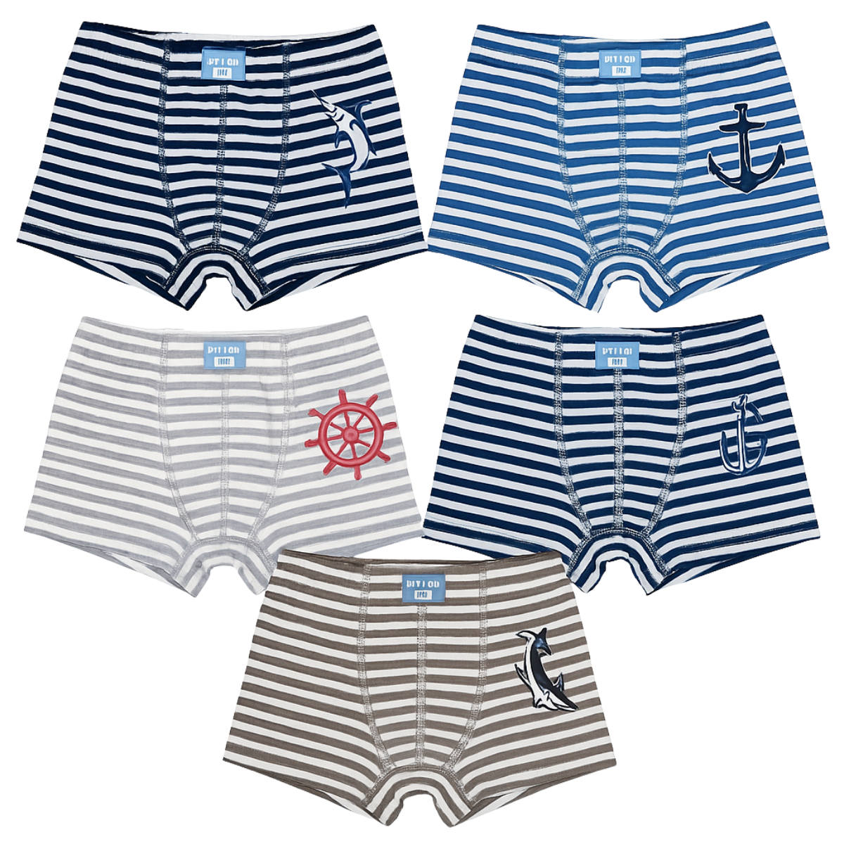 2720 Boys' Cotton Boxer Briefs – Nautical Themed, Soft, Stretchy & Comfortable | 95% Cotton, 5% Elastane | 5-Pack (Striped with Anchor, Compass, Ship, Wheel & Swordfish Prints) | Ages 2–12 | Made in Turkey by BIYO Kids