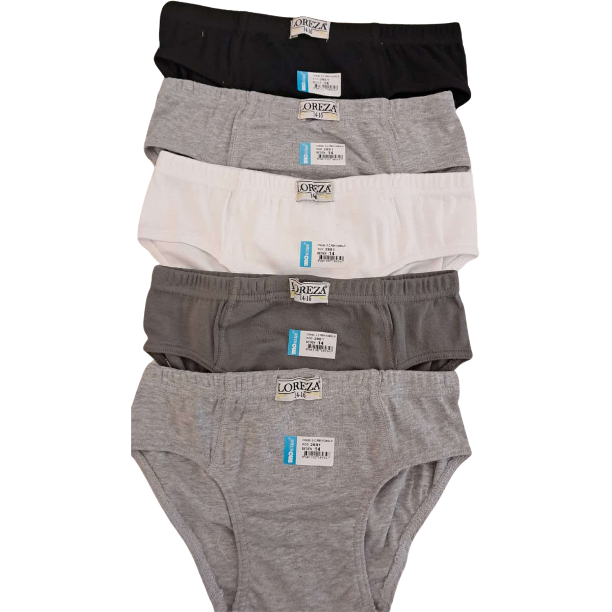 2881 Boys' Solid Cotton Briefs – Soft, Classic & Comfortable | 5-Pack (Random Colors: White, Gray, Blue, Black) | Ages 9–12 | Made in Turkey by BIYO Kids
