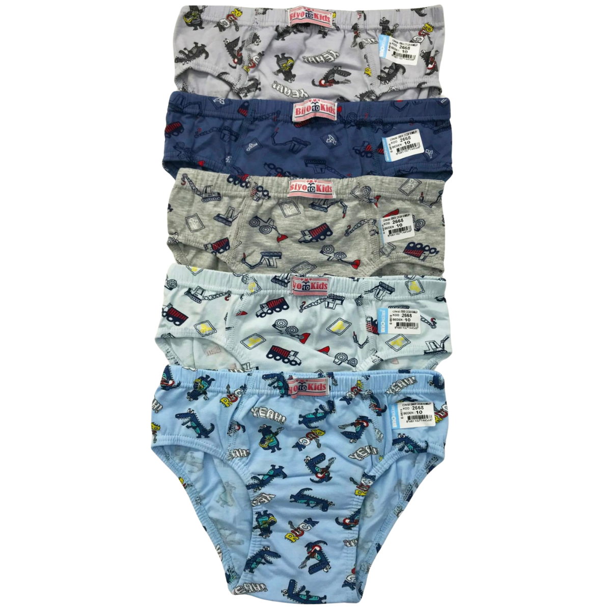 2668 Boys' Cotton Briefs – 5-Pack | Construction & Crocodile Prints | Soft & Stretchy Underwear | Ages 1–2 | Made in Turkey by BIYO Kids