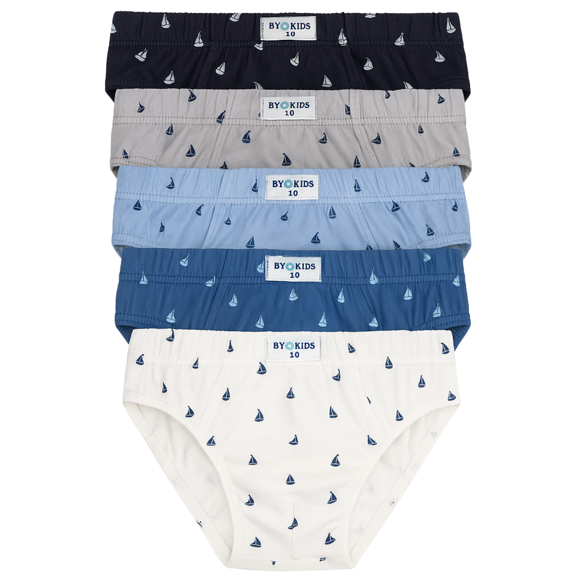 2778 Boys' Striped Briefs – Nautical-Themed Underwear with Marine Prints | 5-Pack | 95% Cotton, 5% Elastane | Ages 9–10 | Made in Turkey by BIYO Kids