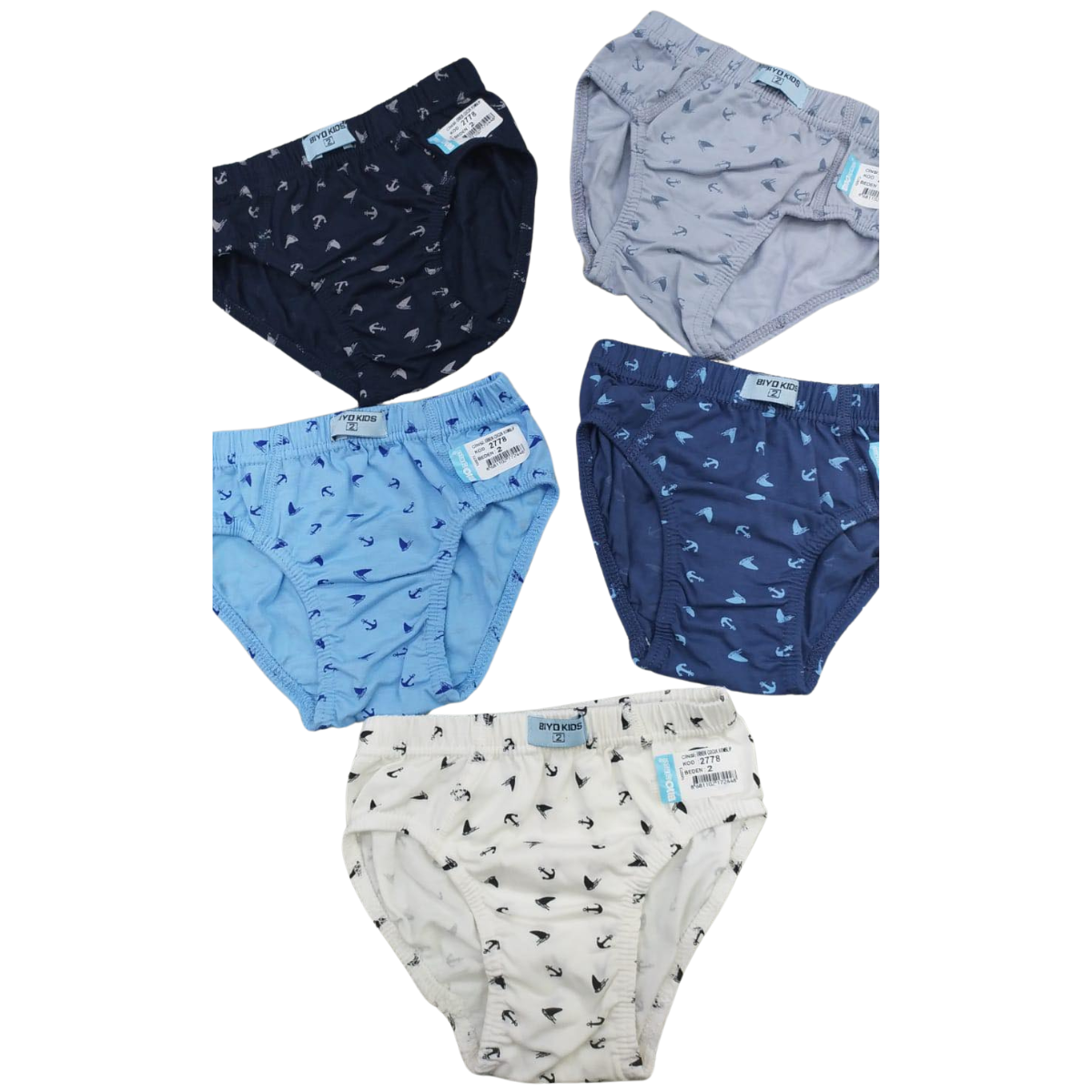 2778 Boys' Striped Briefs – Nautical-Themed Underwear with Marine Prints | 5-Pack | 95% Cotton, 5% Elastane | Ages 9–10 | Made in Turkey by BIYO Kids