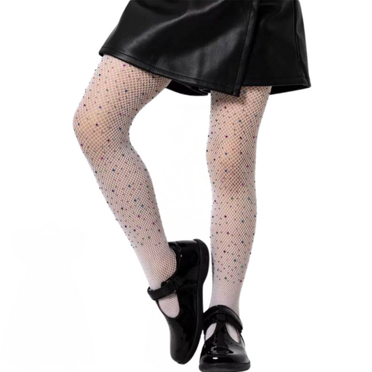 1200 Girls' Sheer Mesh Tights with Glitter – Silver or Multicolor Sparkles | Party &amp; Everyday Wear | Ages 1–10