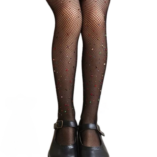 1200 Girls' Sheer Mesh Tights with Glitter – Silver or Multicolor Sparkles | Party &amp; Everyday Wear | Ages 1–10