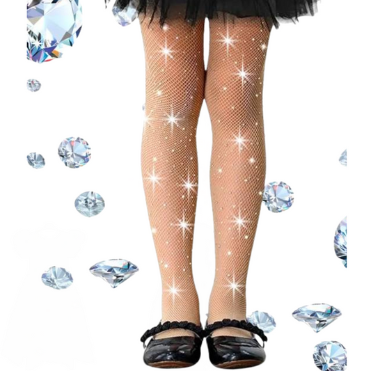 1200 Girls' Sheer Mesh Tights with Glitter – Silver or Multicolor Sparkles | Party &amp; Everyday Wear | Ages 1–10