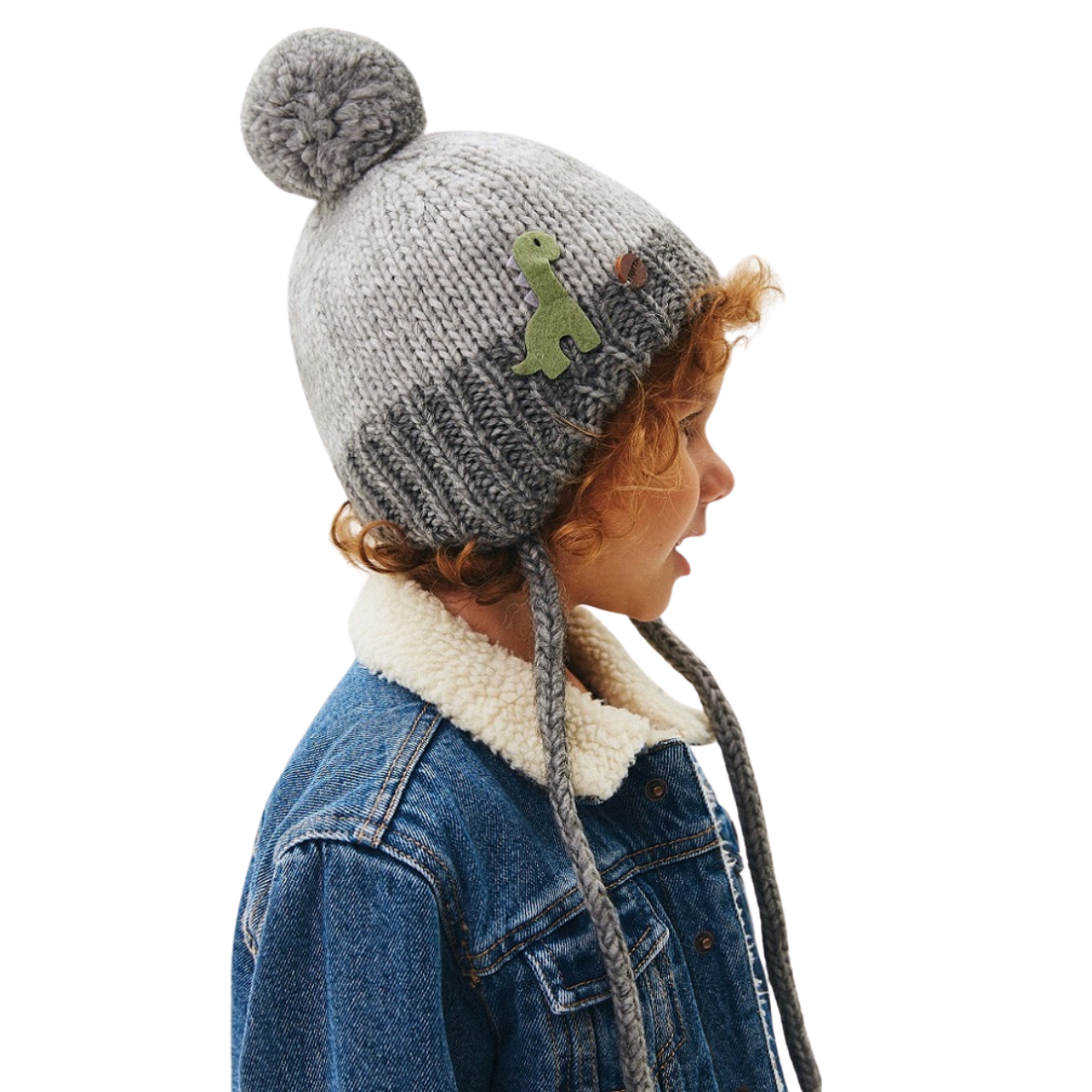 10210 Boys’ Knitted Winter Hat with Dinosaur Patch & Pom-Pom | Sizes 48–50 cm | 9–18 Months | Baby Alpaca, Wool | 100% Cotton Lining