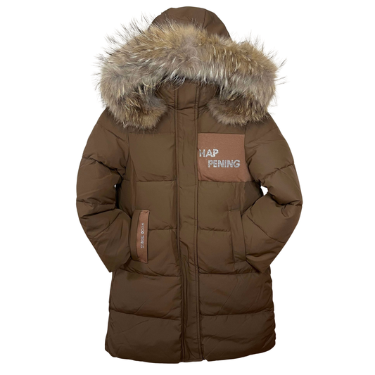Anernuo Girls’ Winter Jacket with Natural Fur Hood | Sizes 146–170 (11–16 Years) | 164 = Adult XS, 170 = Adult S | Thinsulate Insulation | Fleece Lining | Knee-Length | Up to –35 °C