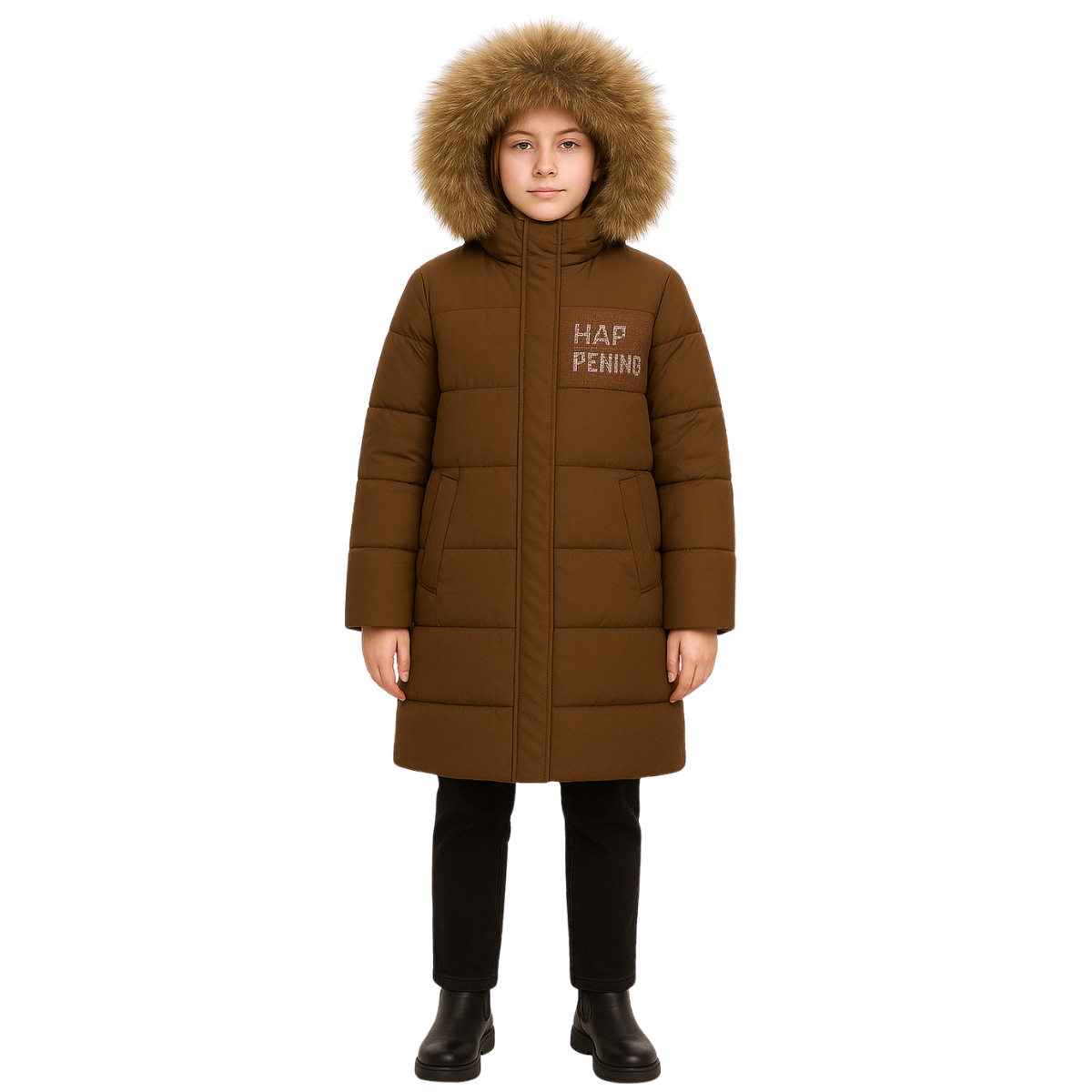 Anernuo Girls’ Winter Jacket with Natural Fur Hood | Sizes 146–170 (11–16 Years) | 164 = Adult XS, 170 = Adult S | Thinsulate Insulation | Fleece Lining | Knee-Length | Up to –35 °C