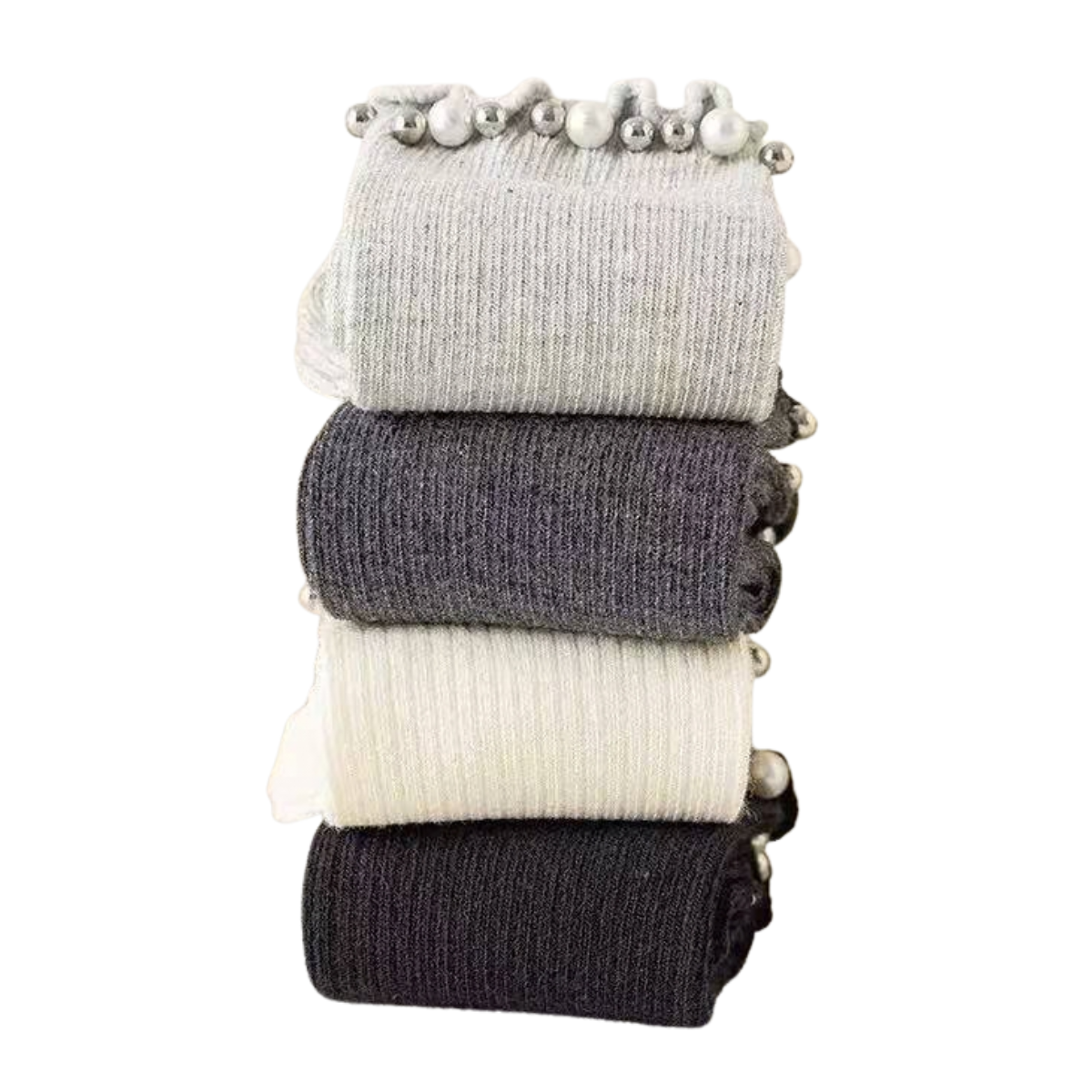 31701 Girls Cotton Socks | Pearl Trim Design | Spring / Fall & All-Season | Single Pair | Ages 2–12