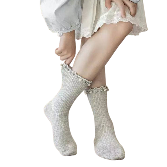 31701 Girls Cotton Socks | Pearl Trim Design | Spring / Fall & All-Season | Single Pair | Ages 2–12