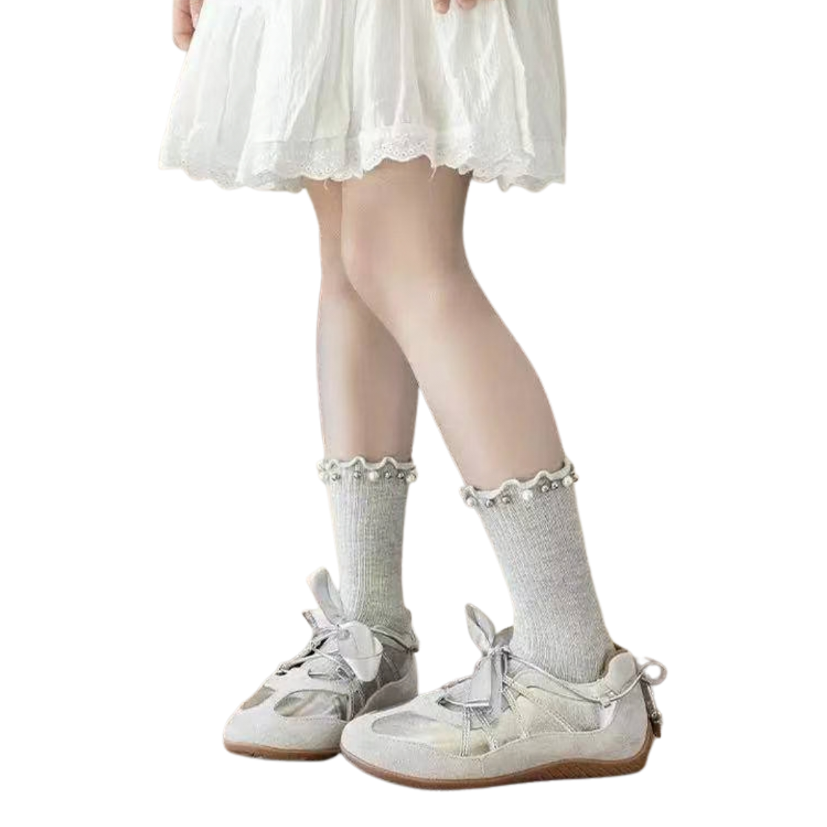 31701 Girls Cotton Socks | Pearl Trim Design | Spring / Fall & All-Season | Single Pair | Ages 2–12