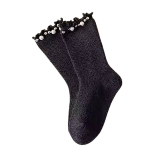 31701 Girls Cotton Socks | Pearl Trim Design | Spring / Fall & All-Season | Single Pair | Ages 2–12