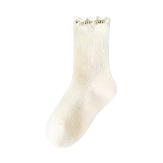 31701 Girls Cotton Socks | Pearl Trim Design | Spring / Fall & All-Season | Single Pair | Ages 2–12