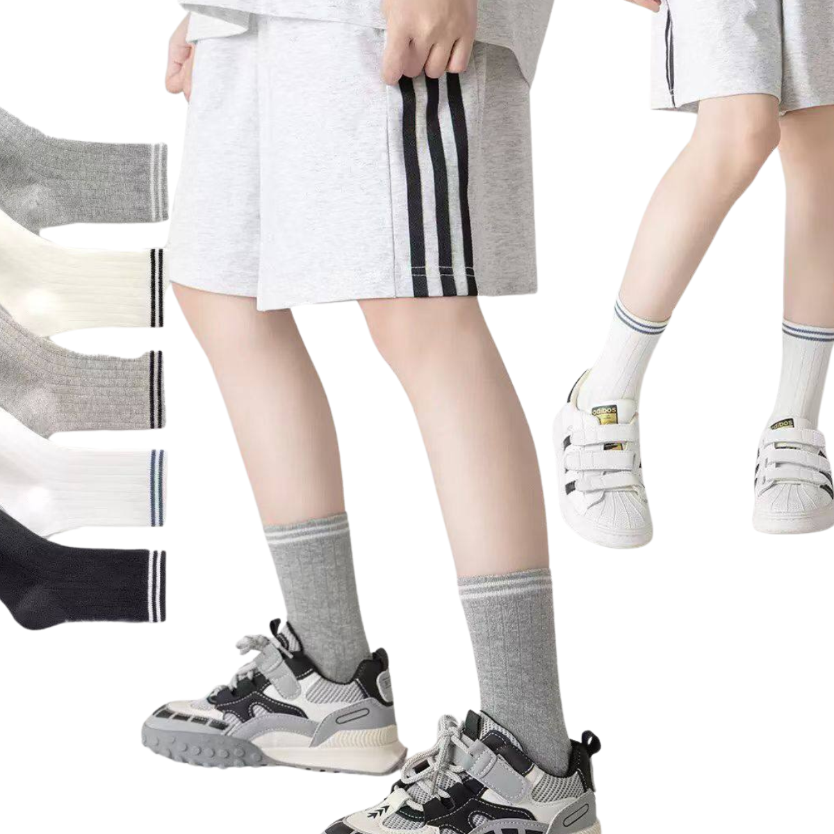 8265 Kids High Crew Cotton Ribbed Socks | 5 Pairs Set | Unisex | Breathable Durable Cotton | Spring/Fall | Sizes 2–15 Years