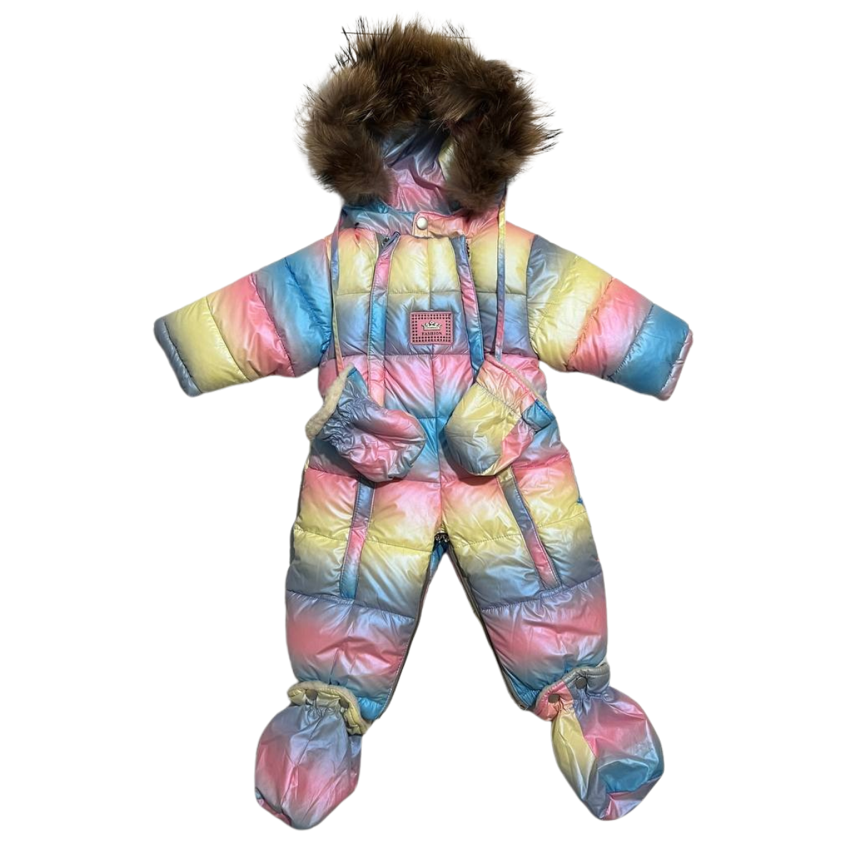 133 Winter Baby Girls Snowsuit Convertible | Bunting to Jumpsuit | Fleece Lining | Real Fur Hood | Very Warm | +5 to −25°C | 0–18 Months