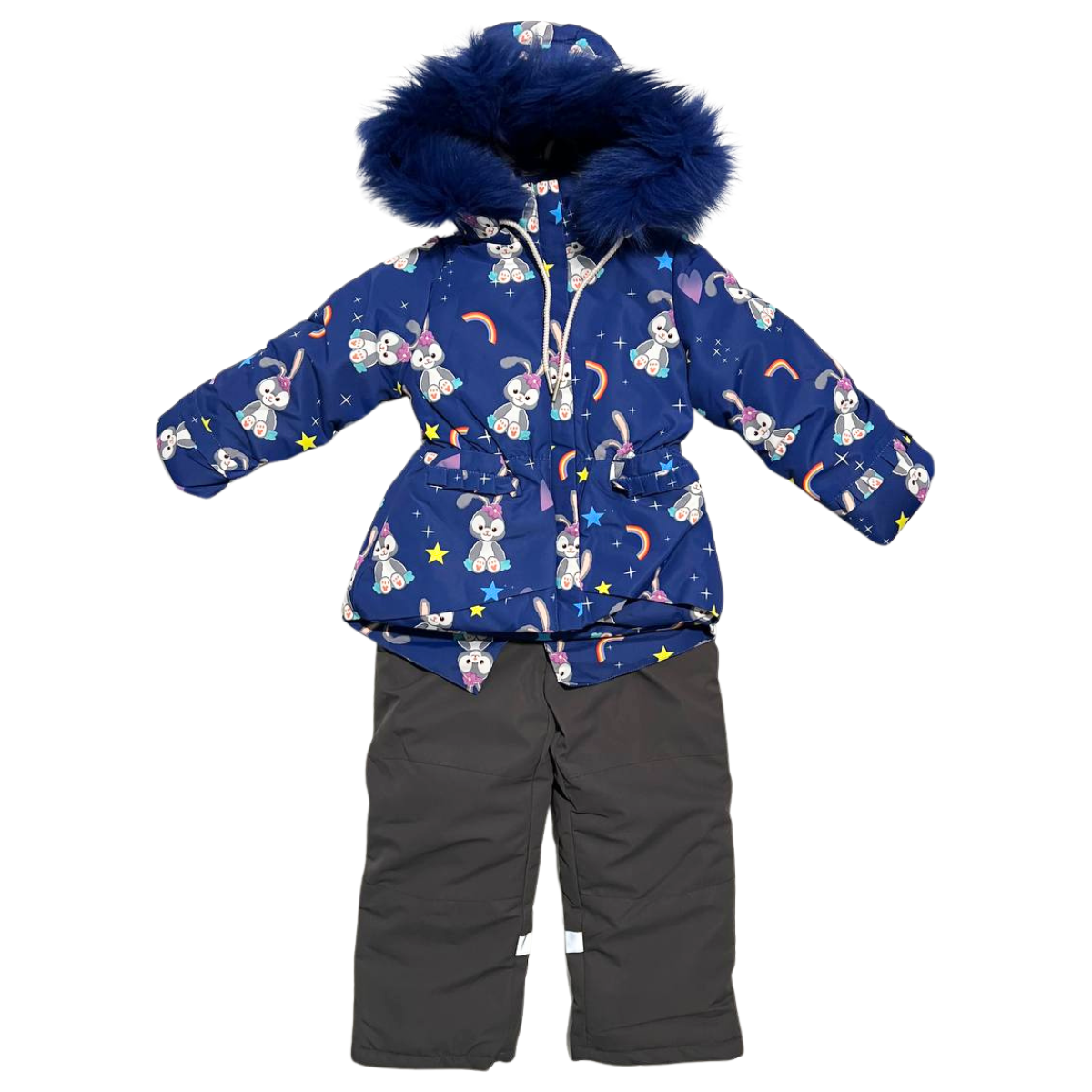 2211 Girls Winter Set (Extended Jacket + Bib Pants) with Natural Fur | Membrane Fabric | 3–6 Years