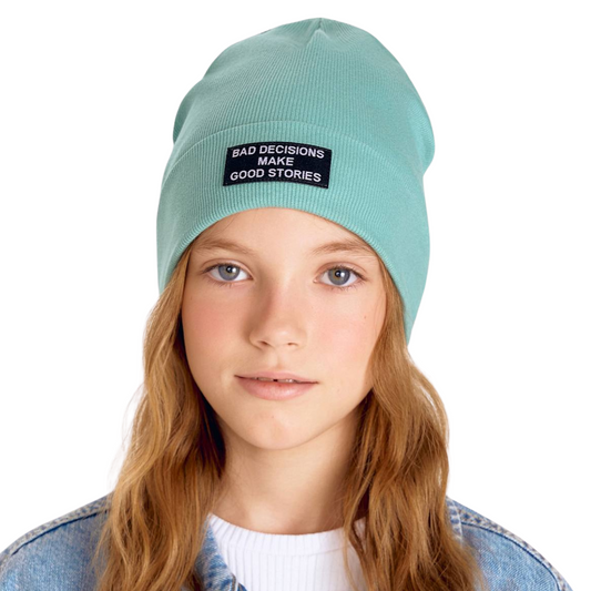 12165 Lightweight Kids' Cotton Beanie with Patch – Ribbed Knit Hat with Turn-Up | Unisex | Sizes 48–56 | Ages 9M–12Y | Spring & Summer