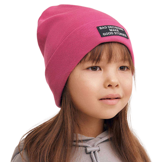 12165 Lightweight Kids' Cotton Beanie with Patch – Ribbed Knit Hat with Turn-Up | Unisex | Sizes 48–56 | Ages 9M–12Y | Spring & Summer
