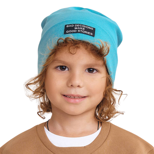 12165 Lightweight Kids' Cotton Beanie with Patch – Ribbed Knit Hat with Turn-Up | Unisex | Sizes 48–56 | Ages 9M–12Y | Spring & Summer