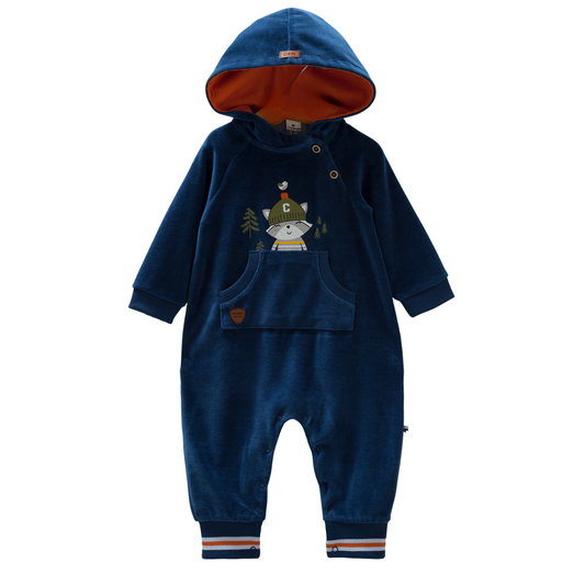 8391 Caramell Baby Boy Jumpsuit with Hood & Pocket – Cat Print | Sizes 3–18 Months | Made in Turkey | Cotton