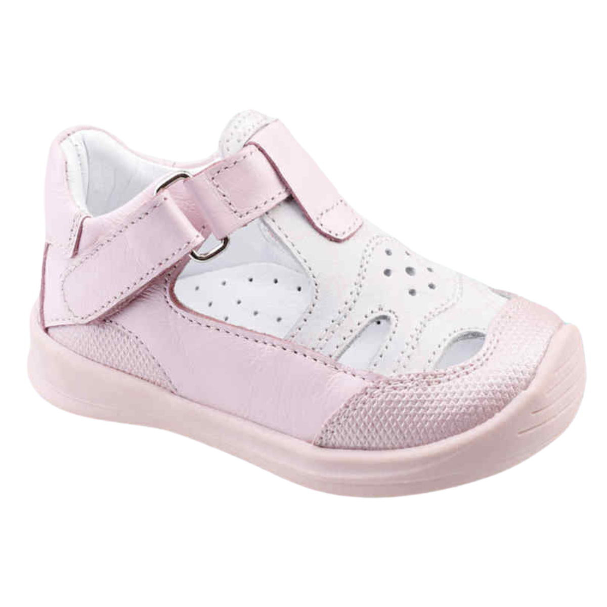 1520 Closed-Toe Anatomic First Walker Sandals for Baby Girls – Pink &amp; White | Genuine Leather | Size 19–20 | Tiflani | Turkey