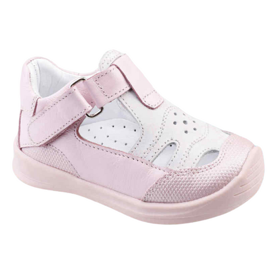 1520 Closed-Toe Anatomic First Walker Sandals for Baby Girls – Pink &amp; White | Genuine Leather | Size 19–20 | Tiflani | Turkey