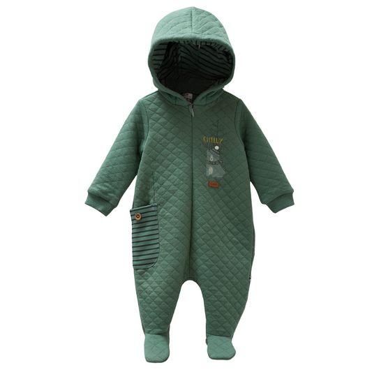 8365 Caramell Baby Boys’ Quilted Overall with Hood & Closed Feet | 0–9 Months | Cotton | Turkey
