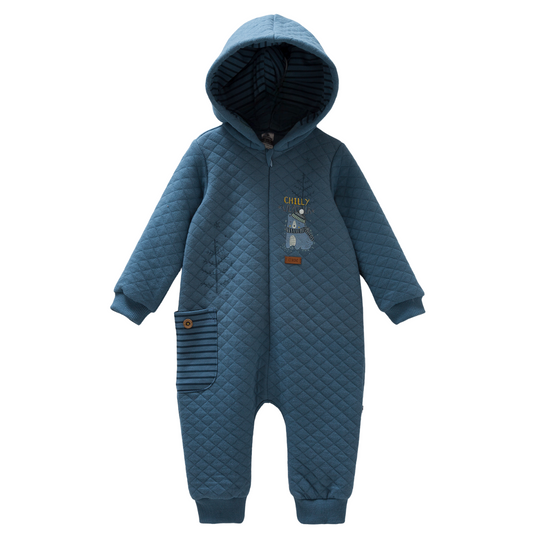 8365 Caramell Baby Boys’ Quilted Overall with Hood & Closed Feet | 0–9 Months | Cotton | Turkey