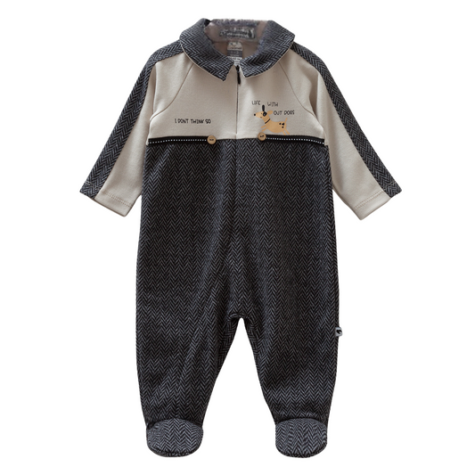 8489 Caramell Baby Boy Jumpsuit with Collar – Gray | 0–12 Months | 100% Cotton | Made in Turkey