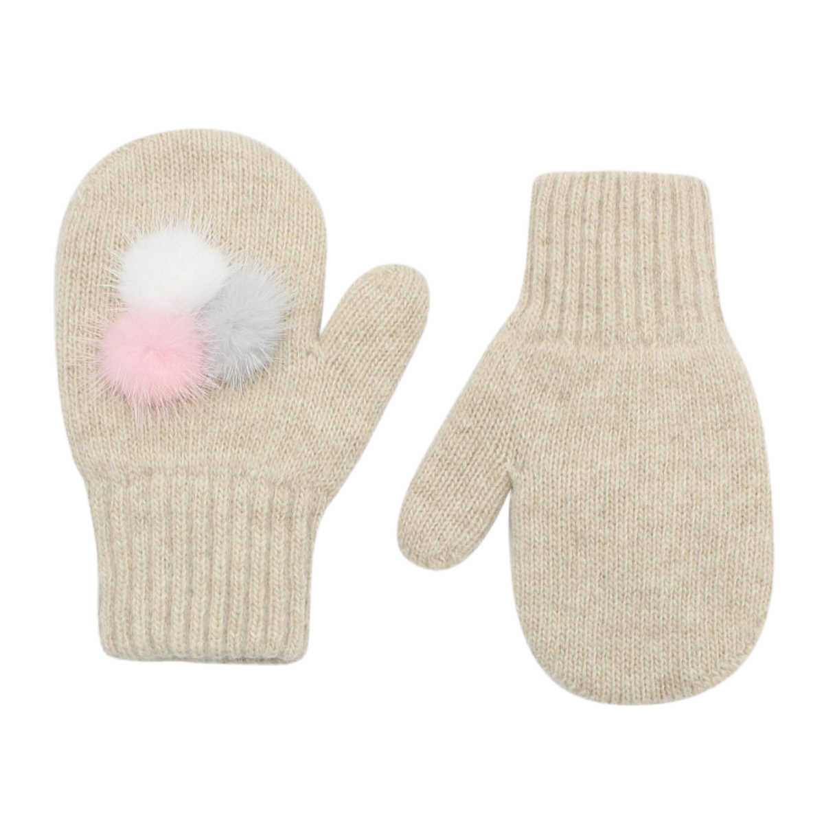 10366 Kids Girls’ Winter Mittens | Ages 2–6 | Double-Layer | With Natural Fur Decoration