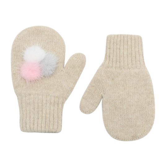 10366 Kids Girls’ Winter Mittens | Ages 2–6 | Double-Layer | With Natural Fur Decoration