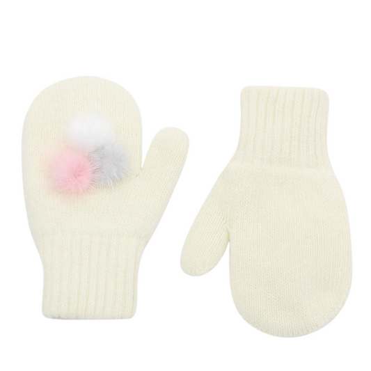 10366 Kids Girls’ Winter Mittens | Ages 2–6 | Double-Layer | With Natural Fur Decoration